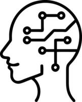 Close up of a persons face with digital circuit patterns overlay with copy space vector