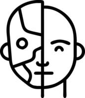Close up of a persons face half human half robot with copy space vector