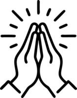 Close up of a person hands in prayer position with sun rays and copy space vector