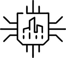 Close up of a microchip with cityscape reflection and copy space vector