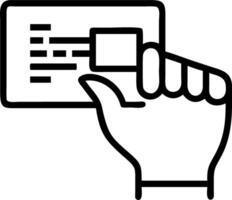 Close up of a hand holding a transparent screen with data and copy space vector