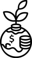 Close up of a globe with a tree growing atop coins and copy space vector
