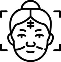 Close up of a face with facial recognition grid overlay and traditional Chinese tattoo copy space to the right. vector