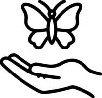 Close up of a butterfly landing on a person hand with copy space vector