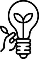 Close up of a businessman holding a light bulb with a green leaf inside and copy space vector