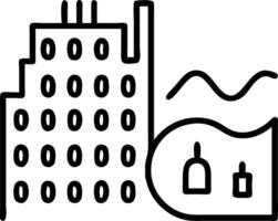 Cityscape with digital lock and binary code background with copy space vector