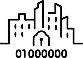 City skyline with digital lock and binary code background and copy space vector