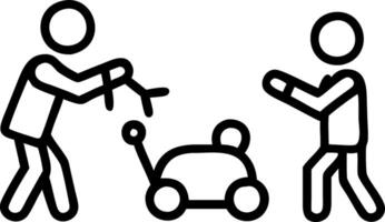 Children playing with robotic toys in a park with copy space vector