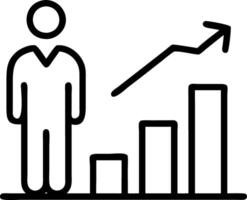 CEO standing next to a bar chart with steady upward progression vector