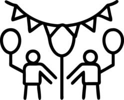 Candid image of people decorating public spaces with flags and balloons with copy space above. vector