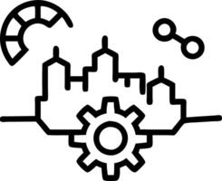 Plain yellow background with interconnected gears and city icons vector