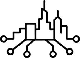 Plain teal background with futuristic city outline and network lines vector