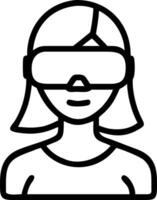 Plain background with woman using VR headset and copy space vector