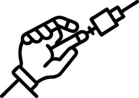 Plain background with robotic hand holding a medical syringe and copy space vector