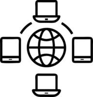 Plain background with interconnected devices forming a globe vector