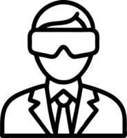 Plain background with businessman using VR headset and copy space vector