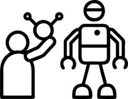 Medical team collaborating with robot during training session vector