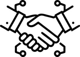 Macro view of a handshake with circuit patterns overlay vector