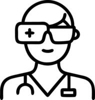 Macro portrait of tech savvy doctor using augmented reality glasses with copy space vector