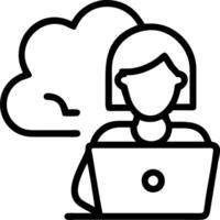 Macro portrait of businesswoman analyzing cloud data on laptop with copy space vector