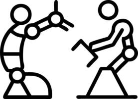 Human and robot working together in a futuristic lab vector