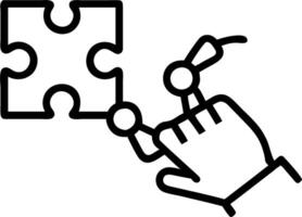 Human and robot assembling puzzle pieces together vector