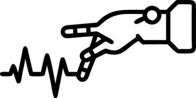 Glossy robotic hand touching digital heartbeat line vector