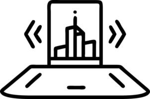 Glossy smartphone with holographic city projection on plain surface vector