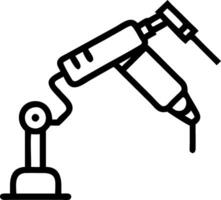 Glossy robotic arm holding medical syringe on plain background vector