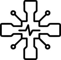 Glossy image of medical cross symbol made of holographic network connections and copy space vector