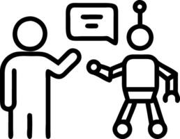Glossy image of human and robot looking at holographic data vector
