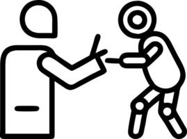 Glossy image of human and robot creating art together vector
