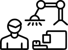 Glossy image of engineer monitoring AI assisted production line with copy space vector
