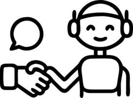 Glossy image of AI robot and customer service agent shaking hands with copy space vector