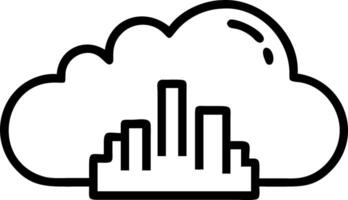 Glossy cloud icon with cityscape inside on plain blue background vector