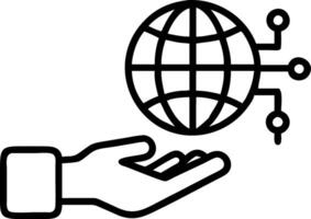 Glossy image of a hand touching a holographic globe with copy space vector