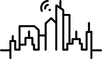 Glossy city skyline with glowing network lines and copy space vector