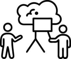 Engineers designing cloud network architecture on whiteboard with copy space vector