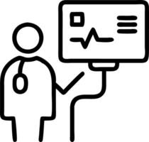Doctor reviewing patient data on robotic display unit vector