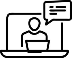Customer interacting with AI chatbot on laptop in office vector