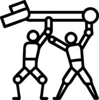 Construction workers using exoskeletons on site vector