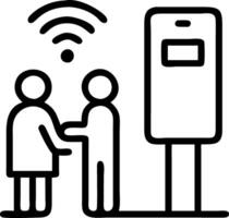 Commuters using smart public transportation apps at a bus stop vector