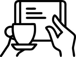 Close Up of Student Reading Notes on a Tablet in a Cafe vector