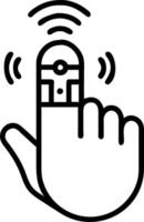 Close up of smart pill with microchip on fingertip and copy space vector