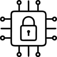 Close up of secure AI chip with encrypted circuits and copy space vector