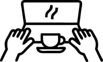 Close Up of Hands Typing on a Laptop in a Modern Cafe vector