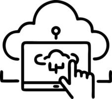 Close up of engineer deploying cloud software on tablet with holographic interface and copy space vector