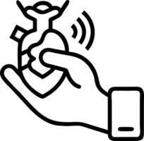 Close up of doctor hand holding holographic heart projection with copy space vector