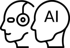 Close up of AI robot face and human face side by side with copy space vector