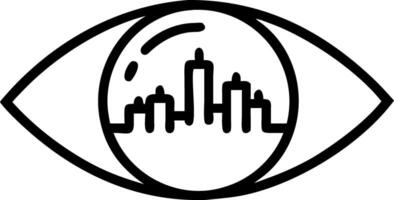 Close up of a human eye reflecting a city skyline with network lines vector